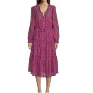 Beachlunchlounge Collection Bohemian paisleys print tiered long sleeve dress XL